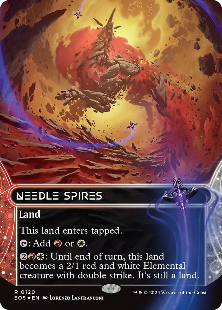 Needle Spires (0120) (Borderless) (Galaxy Foil) [Edge of Eternities: Stellar Sights] | Devastation Store