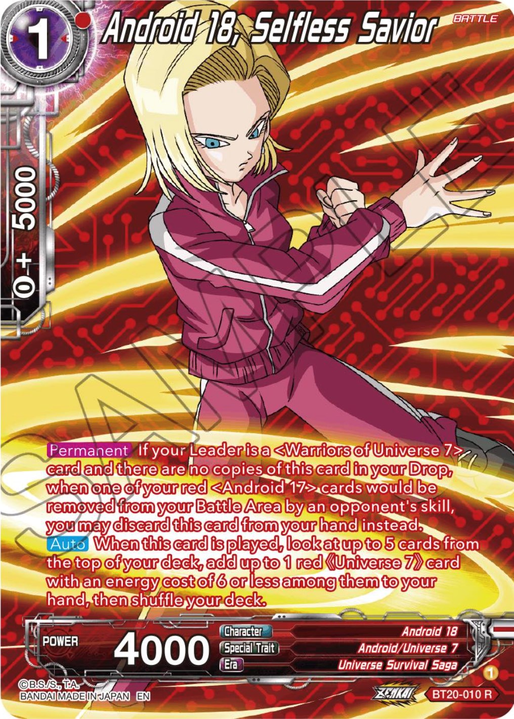 Android 18, Selfless Savior (Silver Foil) (BT20-010) [Power Absorbed] | Devastation Store