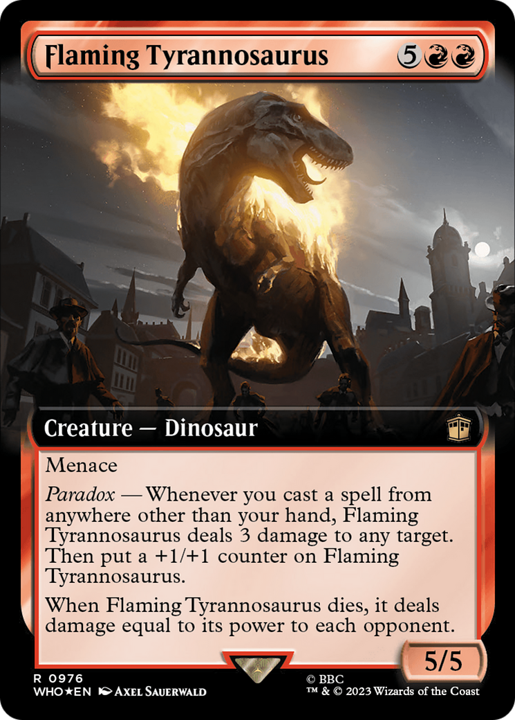 Flaming Tyrannosaurus (Extended Art) (Surge Foil) [Doctor Who] | Devastation Store