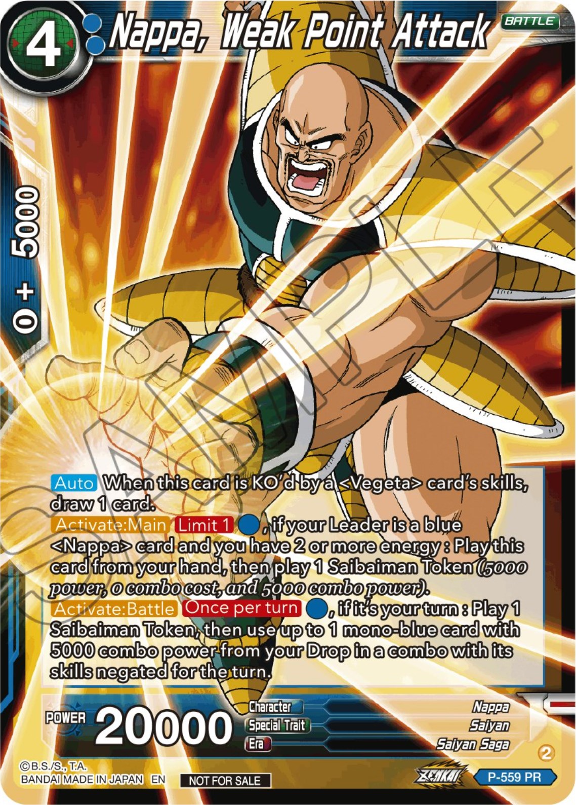 Nappa, Weak Point Attack (Zenkai Series Tournament Pack Vol.6) (P-559) [Tournament Promotion Cards] | Devastation Store