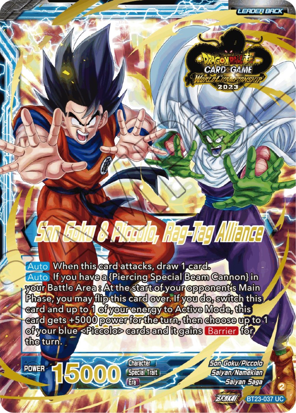 Son Goku // Son Goku & Piccolo, Rag-Tag Alliance (2023 Worlds ZENKAI 06 Leader Set) (BT23-037) [Tournament Promotion Cards] | Devastation Store