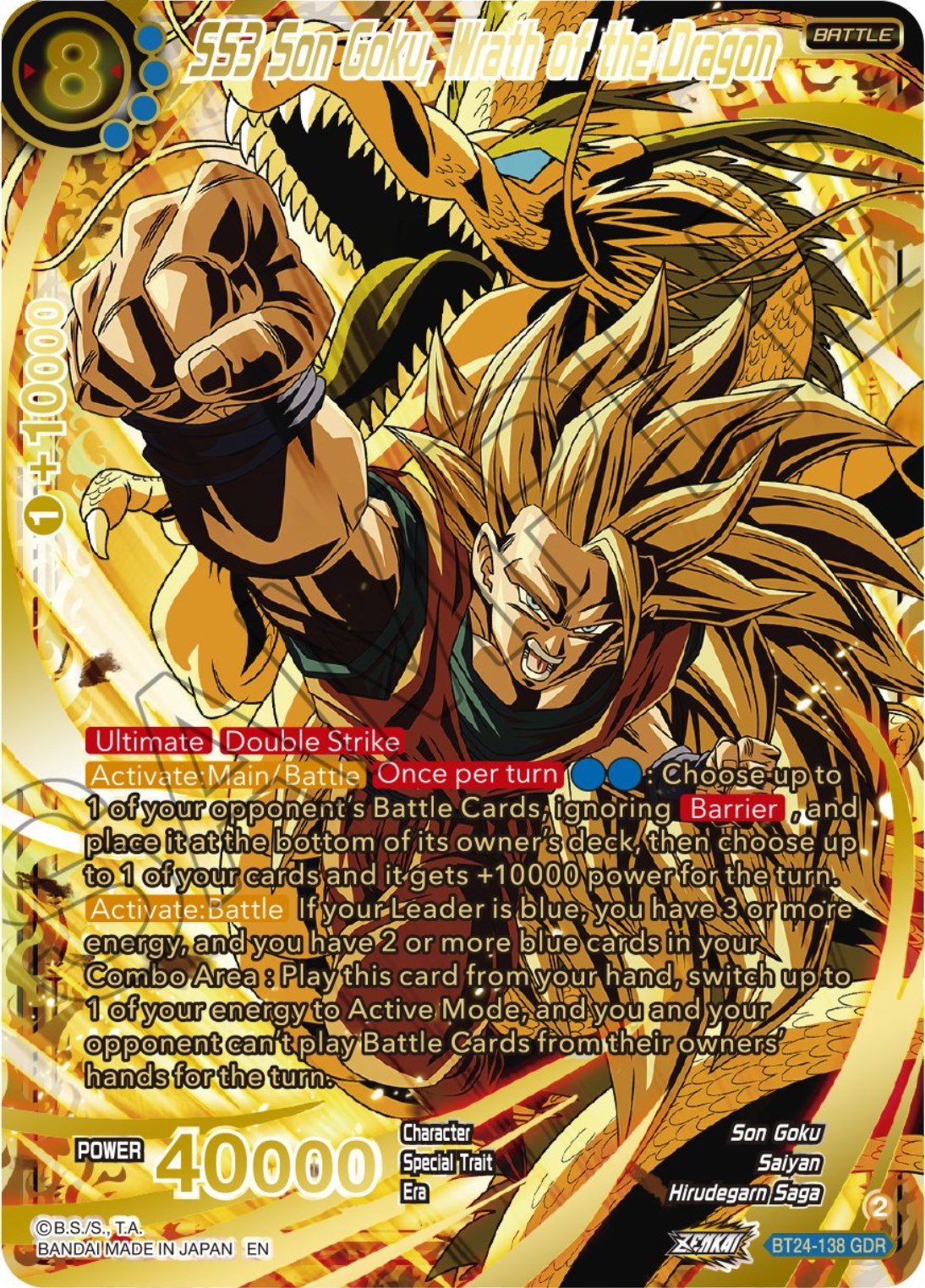 SS3 Son Goku, Wrath of the Dragon (GDR) (BT24-138) [Beyond Generations] | Devastation Store