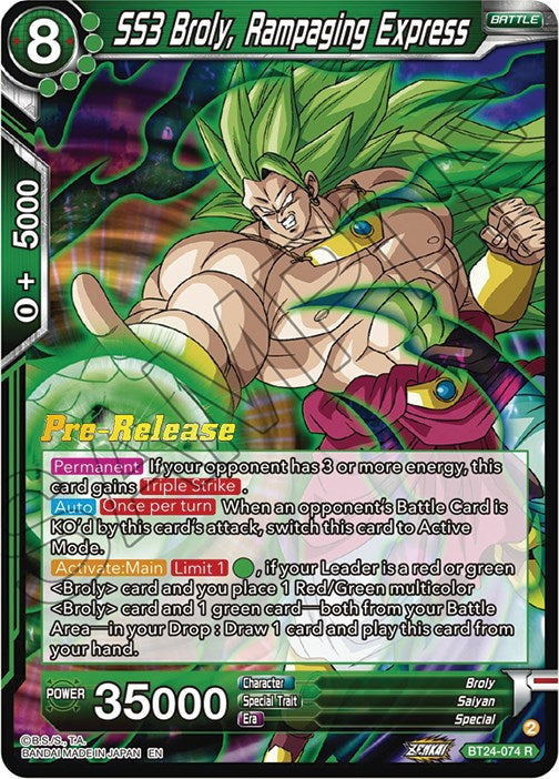 SS3 Broly, Rampaging Express (BT24-074) [Beyond Generations Prerelease Promos] | Devastation Store