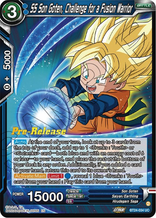 SS Son Goten, Challenge for a Fusion Warrior (BT24-034) [Beyond Generations Prerelease Promos] | Devastation Store