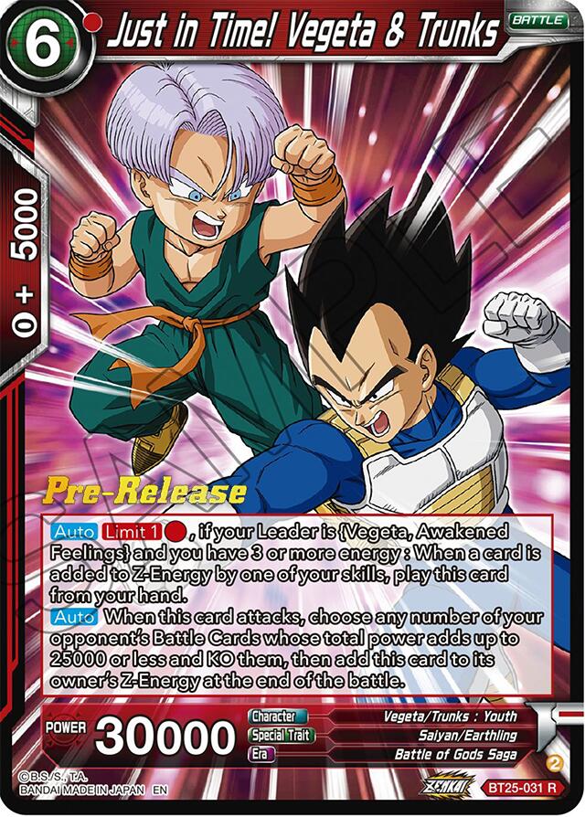 Just in Time! Vegeta & Trunks (BT25-031) [Legend of the Dragon Balls Prerelease Promos] | Devastation Store