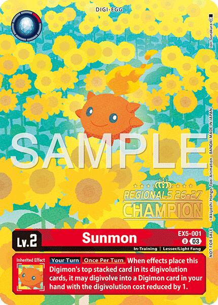 Sunmon [EX5-001] (Regionals 26-27 Season 1 Champion) [Animal Colosseum] | Devastation Store