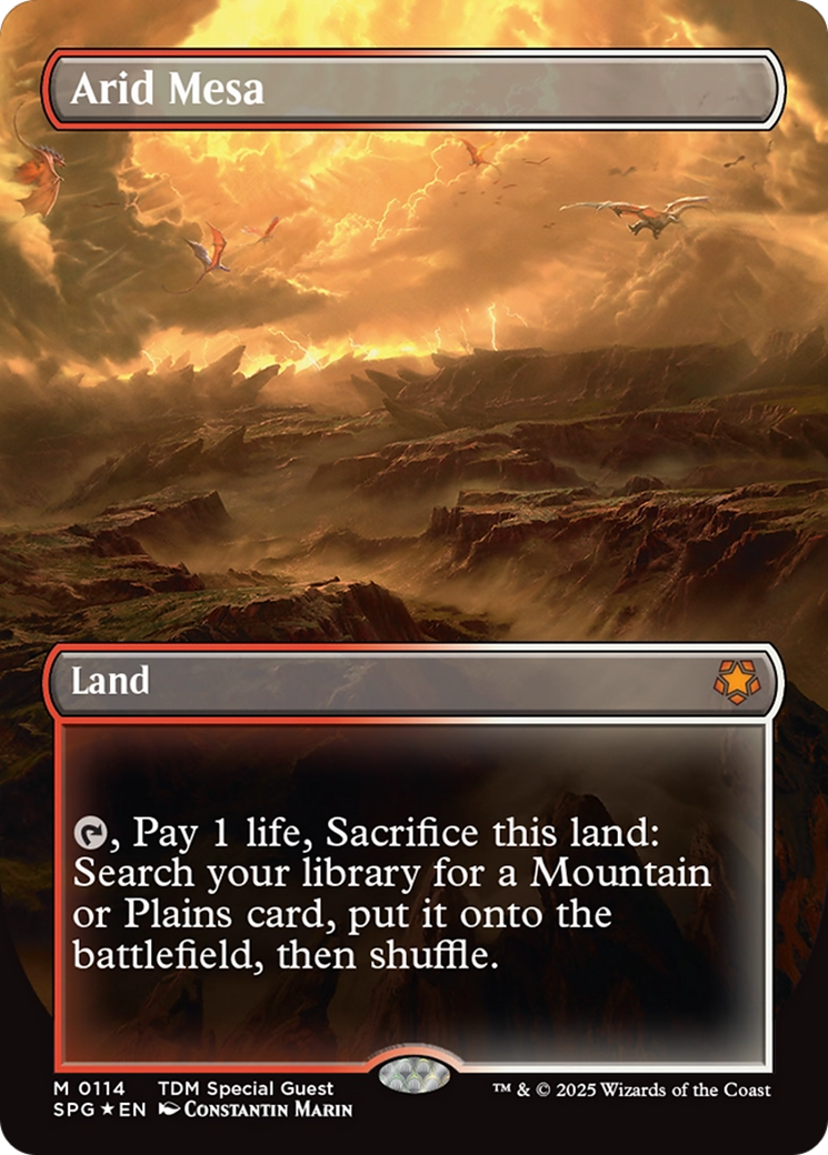 Arid Mesa (Borderless) (Dragonscale Foil) [Tarkir: Dragonstorm Special Guests] | Devastation Store