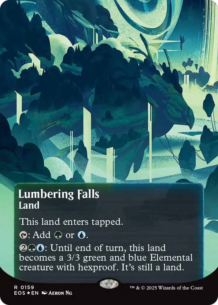 Lumbering Falls (0159) (Borderless) (Galaxy Foil) [Edge of Eternities: Stellar Sights] | Devastation Store