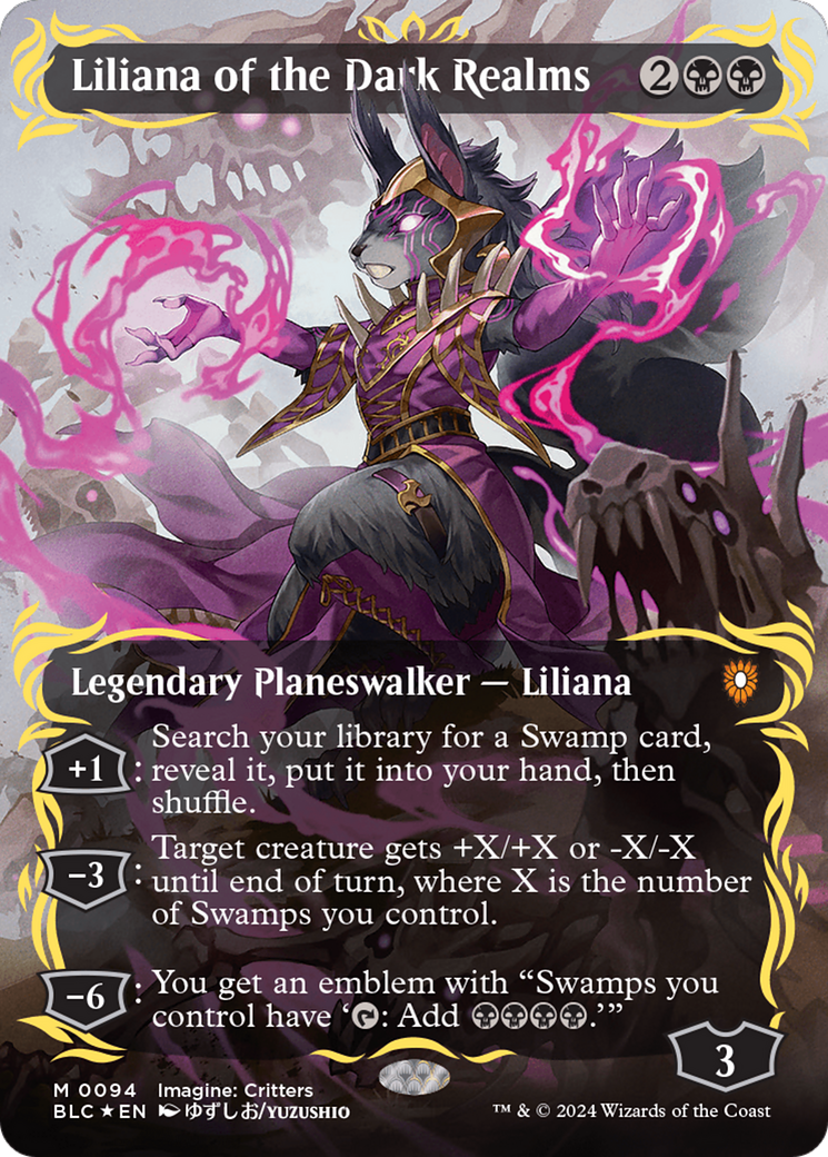 Liliana of the Dark Realms (Borderless) (Raised Foil) [Bloomburrow Commander] | Devastation Store