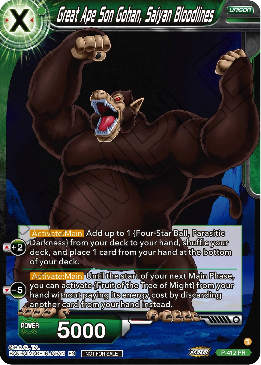 Great Ape Son Gohan, Saiyan Bloodlines (Zenkai Series Tournament Pack Vol.1) (P-412) [Tournament Promotion Cards] | Devastation Store