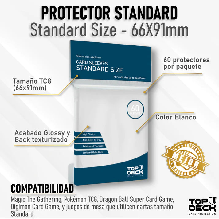 Protector Top Deck Standard 66x91mm Color Blanco 60 Unidades | Devastation Store
