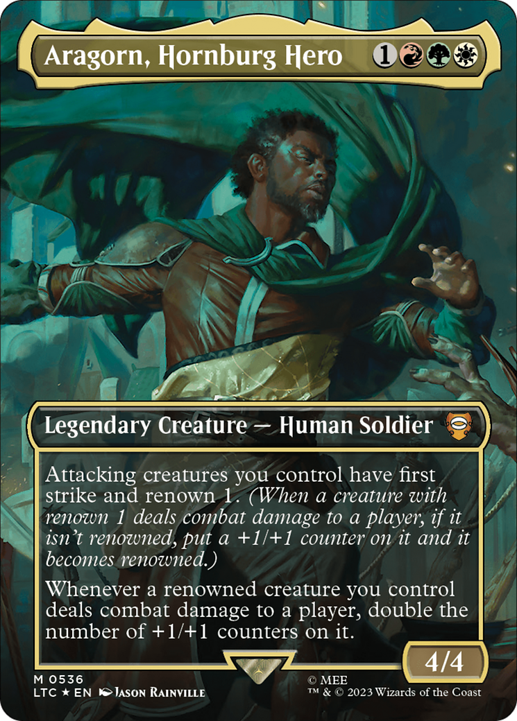 Aragorn, Hornburg Hero (Borderless) (Surge Foil) [The Lord of the Rings: Tales of Middle-Earth Commander] | Devastation Store