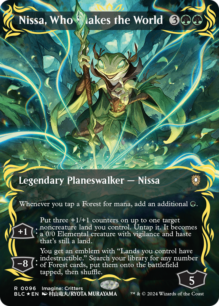 Nissa, Who Shakes the World (Borderless) (Raised Foil) [Bloomburrow Commander] | Devastation Store