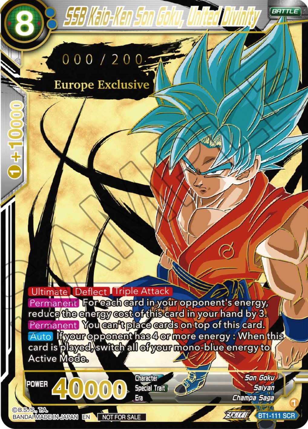 SSB Kaio-Ken Son Goku, United Divinity (European Zenkai Cup Top 16) (Serial Numbered) (BT1-111) [Tournament Promotion Cards] | Devastation Store