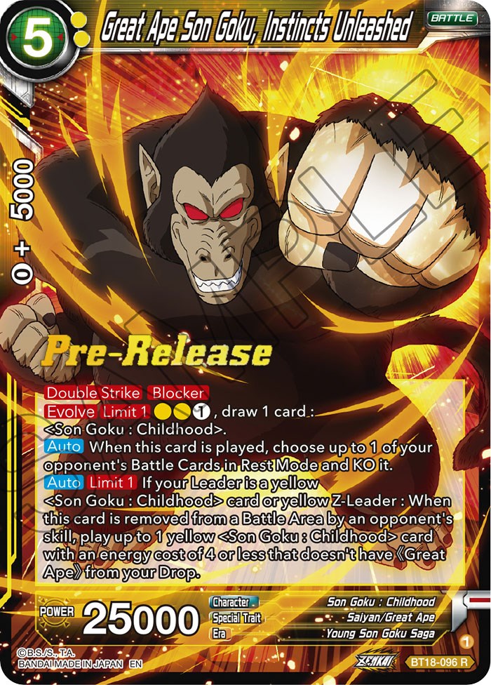 Great Ape Son Goku, Instincts Unleashed (BT18-096) [Dawn of the Z-Legends Prerelease Promos] | Devastation Store