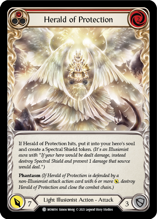 Herald of Protection (Red) (Rainbow Foil) [MON014-RF] 1st Edition Rainbow Foil - Devastation Store | Devastation Store