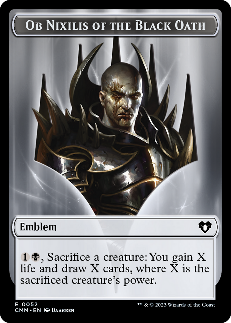 Clue // Ob Nixilis of the Black Oath Emblem Double-Sided Token [Commander Masters Tokens] | Devastation Store