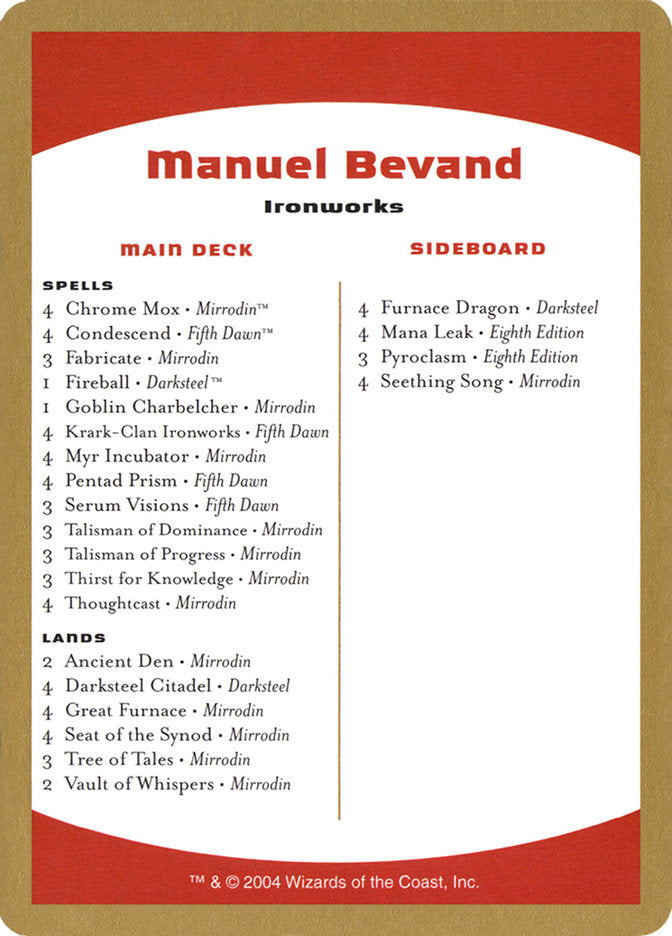 Manuel Bevand Decklist [World Championship Decks 2004] | Devastation Store