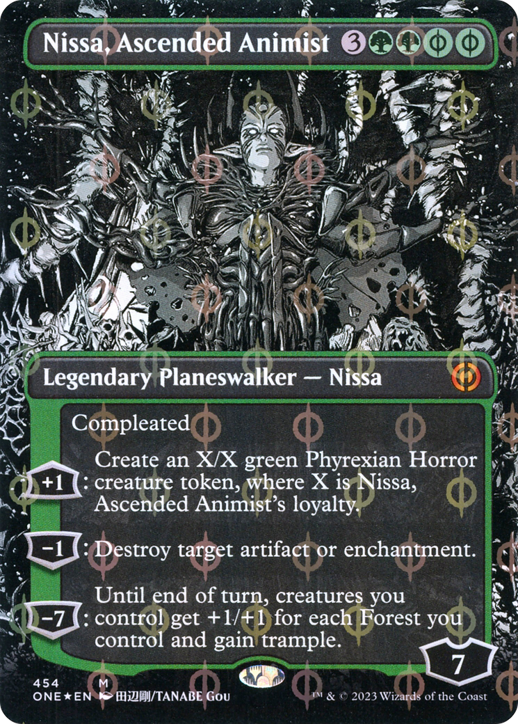 Nissa, Ascended Animist (Borderless Manga Step-and-Compleat Foil) [Phyrexia: All Will Be One] | Devastation Store
