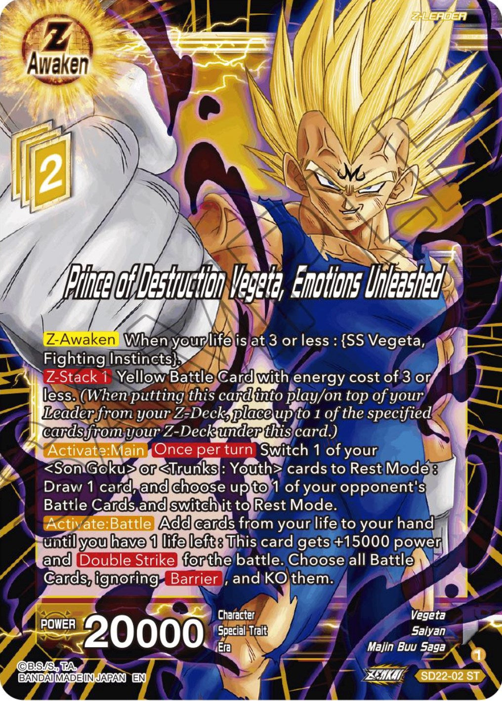 Prince of Destruction Vegeta, Emotions Unleashed (Starter Deck Exclusive) (SD22-02) [Power Absorbed] | Devastation Store
