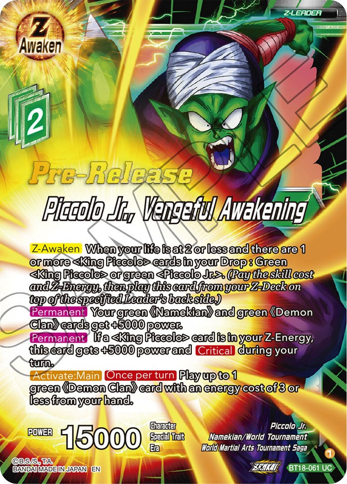 Piccolo Jr., Vengeful Awakening (BT18-061) [Dawn of the Z-Legends Prerelease Promos] | Devastation Store