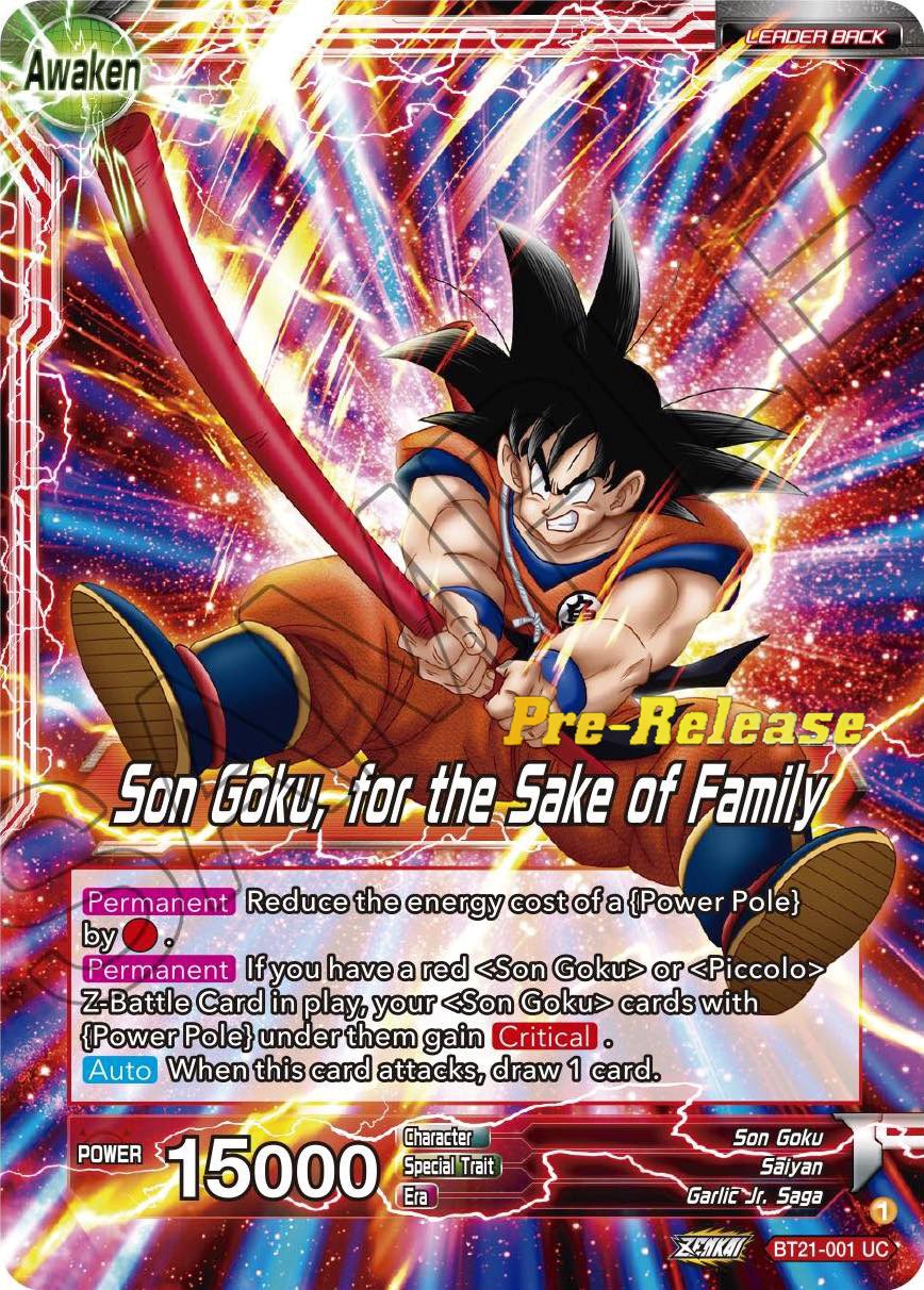 Son Goku // Son Goku, for the Sake of Family (BT21-001) [Wild Resurgence Pre-Release Cards] | Devastation Store