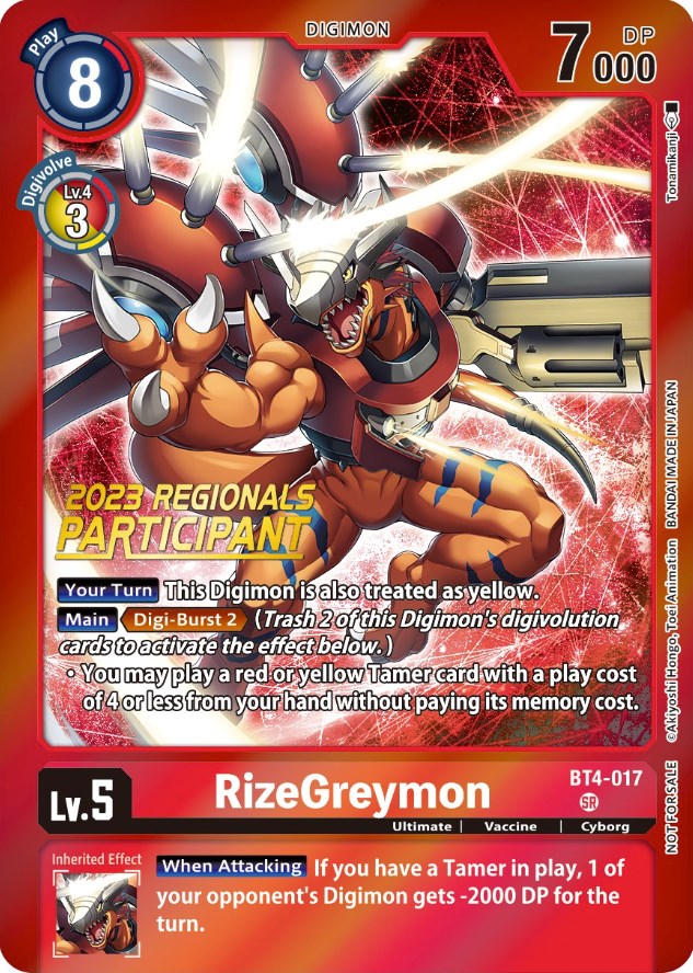 RizeGreymon [BT4-017] (2023 Regionals Participant) [Great Legend Promos] | Devastation Store