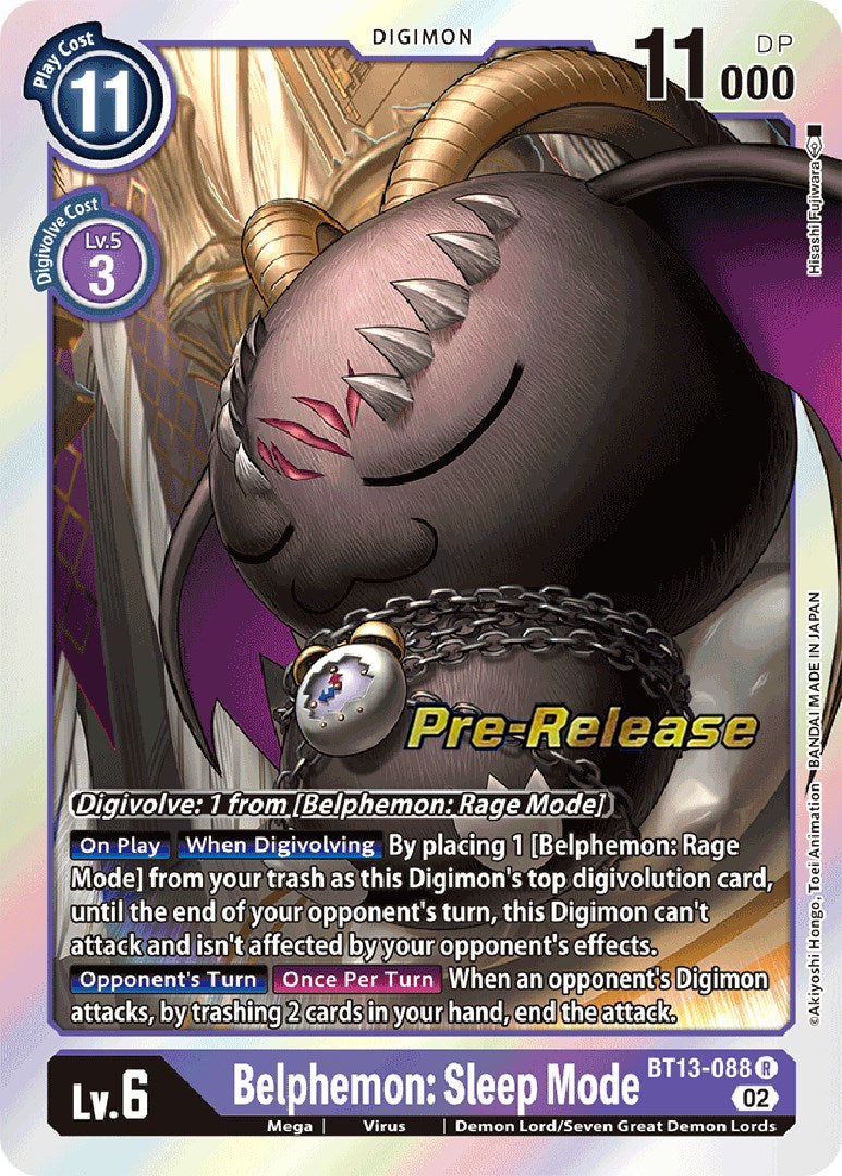 Belphemon: Sleep Mode [BT13-088] [Versus Royal Knight Booster Pre-Release Cards] | Devastation Store
