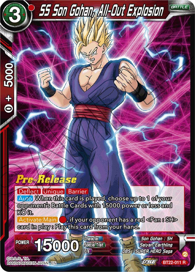 SS Son Gohan, All-Out Explosion (BT22-011) [Critical Blow Prerelease Promos] | Devastation Store