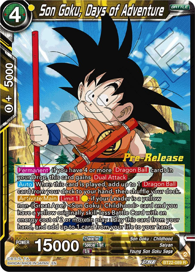 Son Goku, Days of Adventure (BT22-089) [Critical Blow Prerelease Promos] | Devastation Store