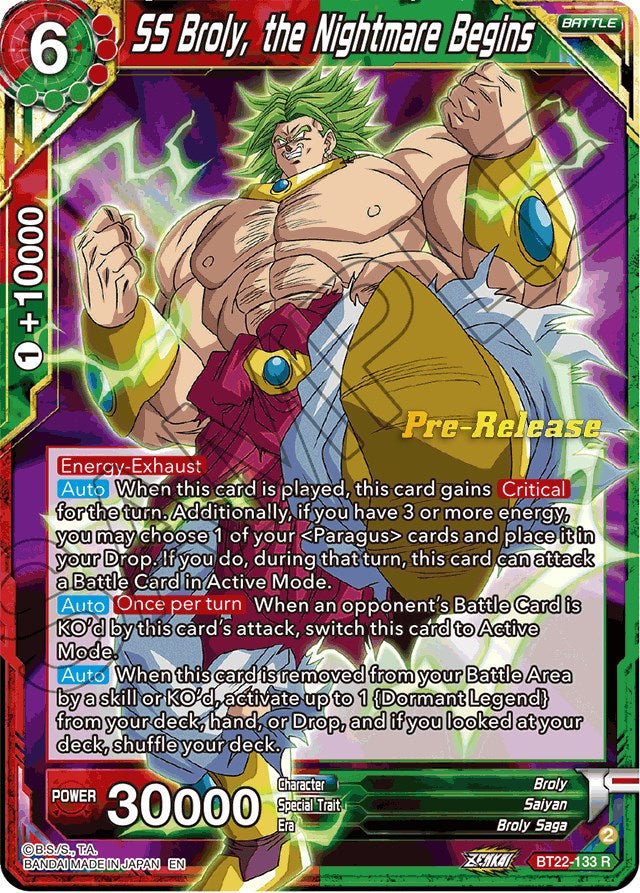 SS Broly, the Nightmare Begins (BT22-133) [Critical Blow Prerelease Promos] | Devastation Store