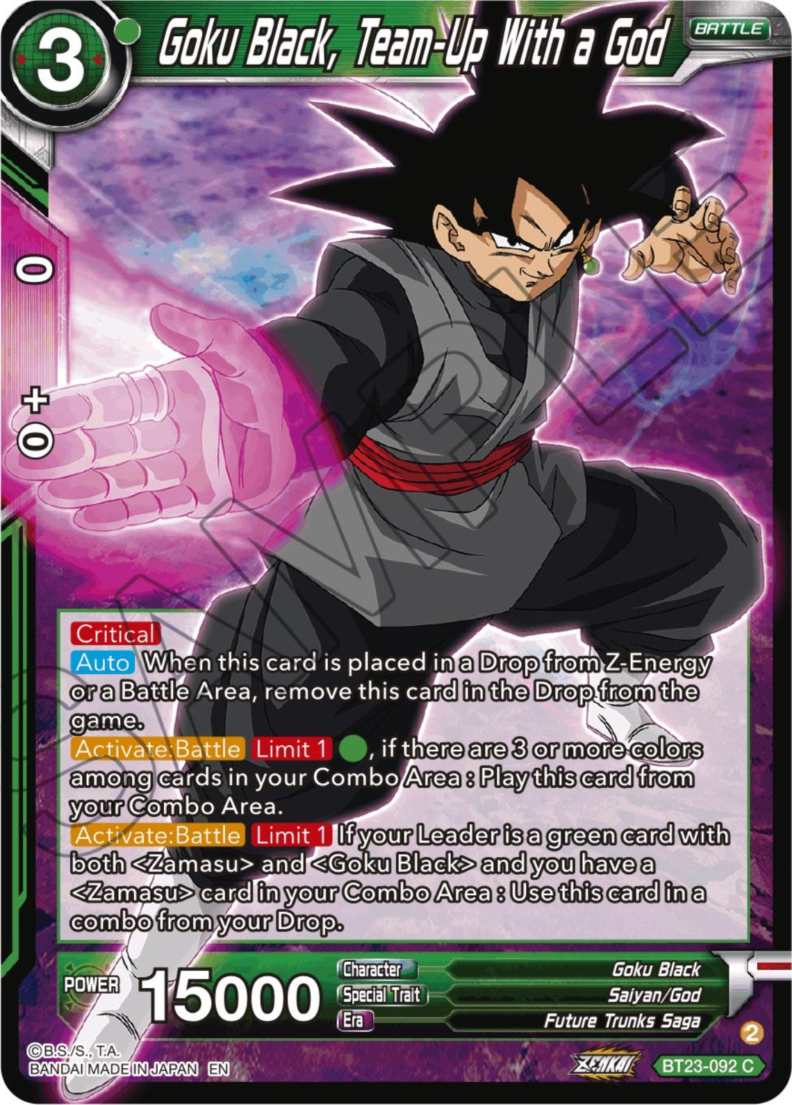 Goku Black, Team-Up With a God (BT23-092) [Perfect Combination] | Devastation Store