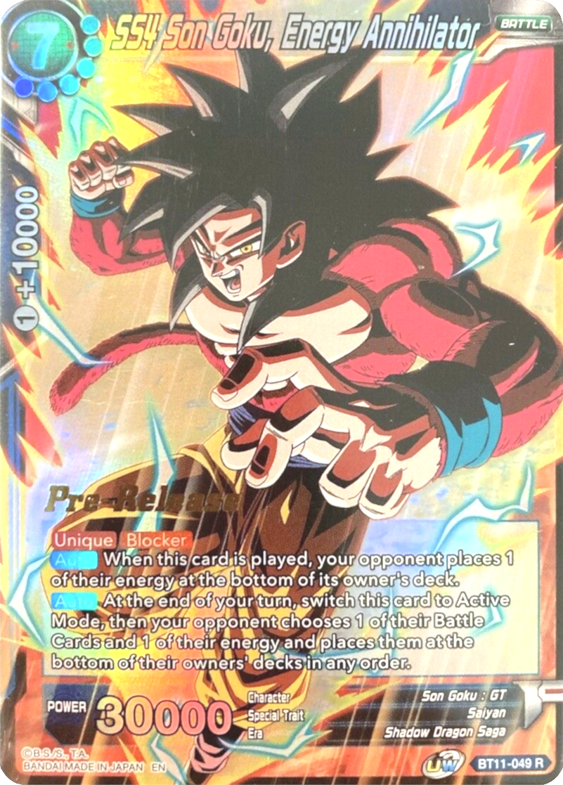 SS4 Son Goku, Energy Annihilator (BT11-049) [Vermilion Bloodline Prerelease Promos] | Devastation Store