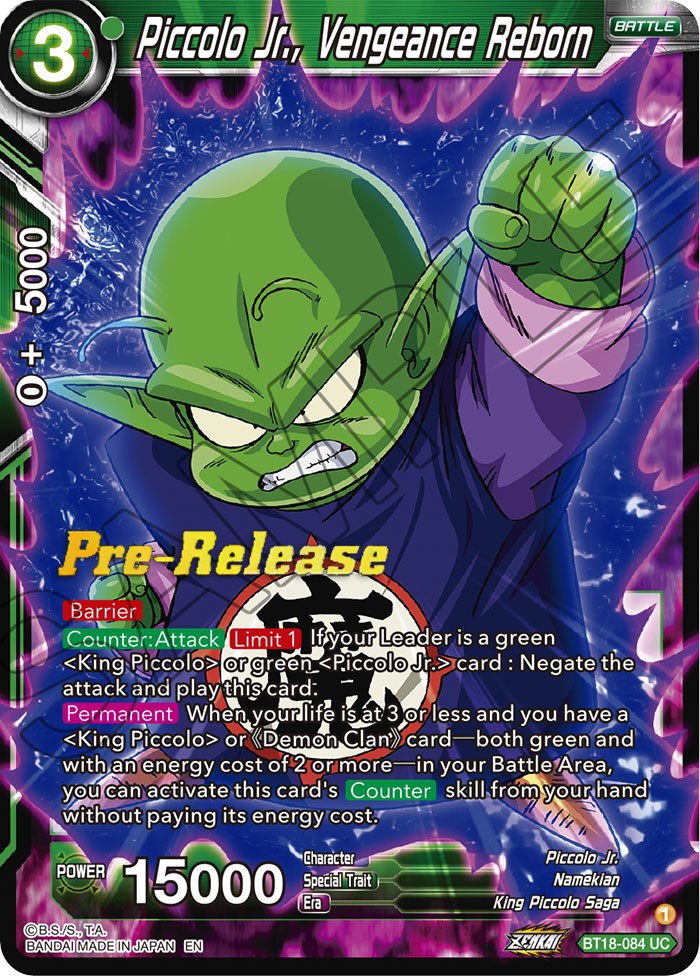 Piccolo Jr., Vengeance Reborn (BT18-084) [Dawn of the Z-Legends Prerelease Promos] | Devastation Store