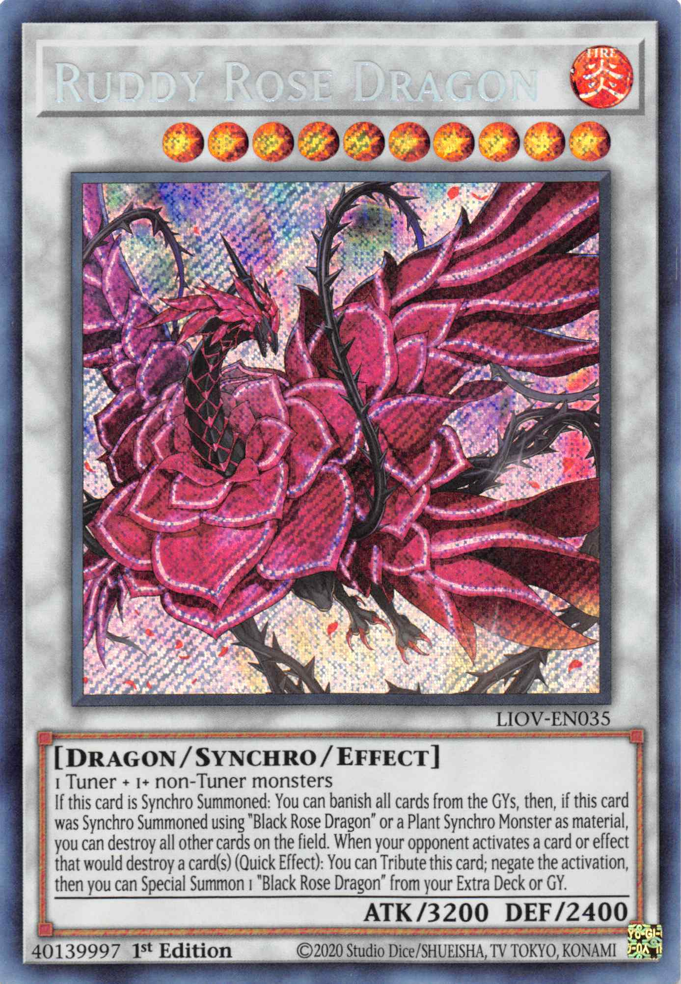 Ruddy Rose Dragon [LIOV-EN035] Secret Rare | Devastation Store