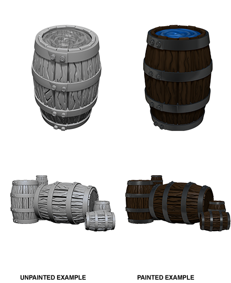 WizKids Deep Cuts Unpainted Miniatures: Barrels & Pile of Barrels - Devastation Store | Devastation Store