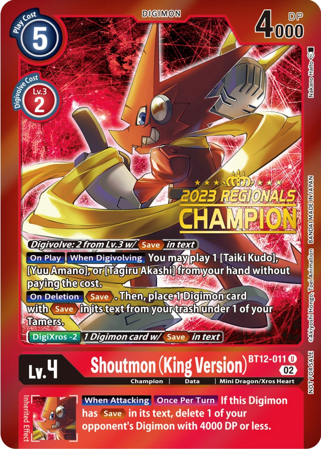 Shoutmon (King Version) [BT12-011] (2023 Regionals Champion) [Across Time Promos] | Devastation Store