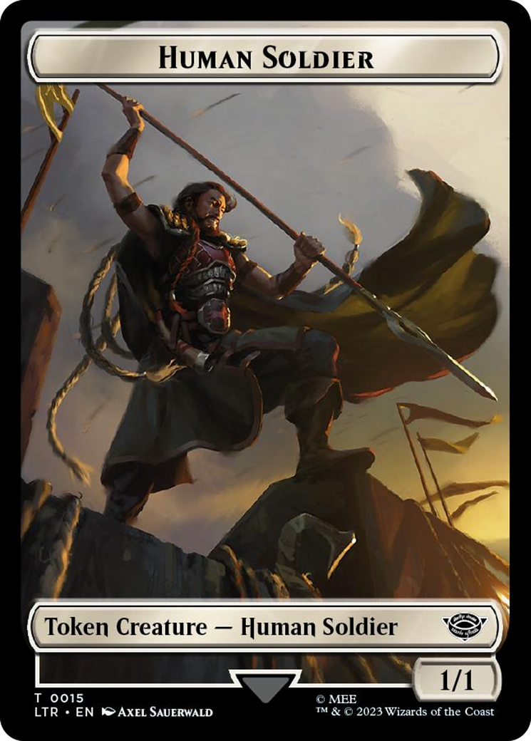 Human Soldier (0015) // Food (0023) Double-Sided Token (Surge Foil) [The Lord of the Rings: Tales of Middle-Earth Tokens] | Devastation Store