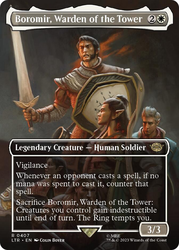 Boromir, Warden of the Tower (Borderless Alternate Art) [The Lord of the Rings: Tales of Middle-Earth] | Devastation Store