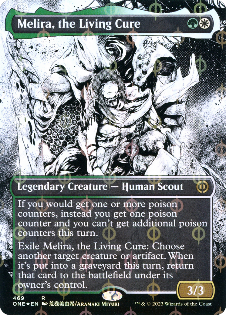 Melira, the Living Cure (Borderless Manga Step-and-Compleat Foil) [Phyrexia: All Will Be One] | Devastation Store