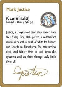 1996 Mark Justice Biography Card [World Championship Decks] | Devastation Store
