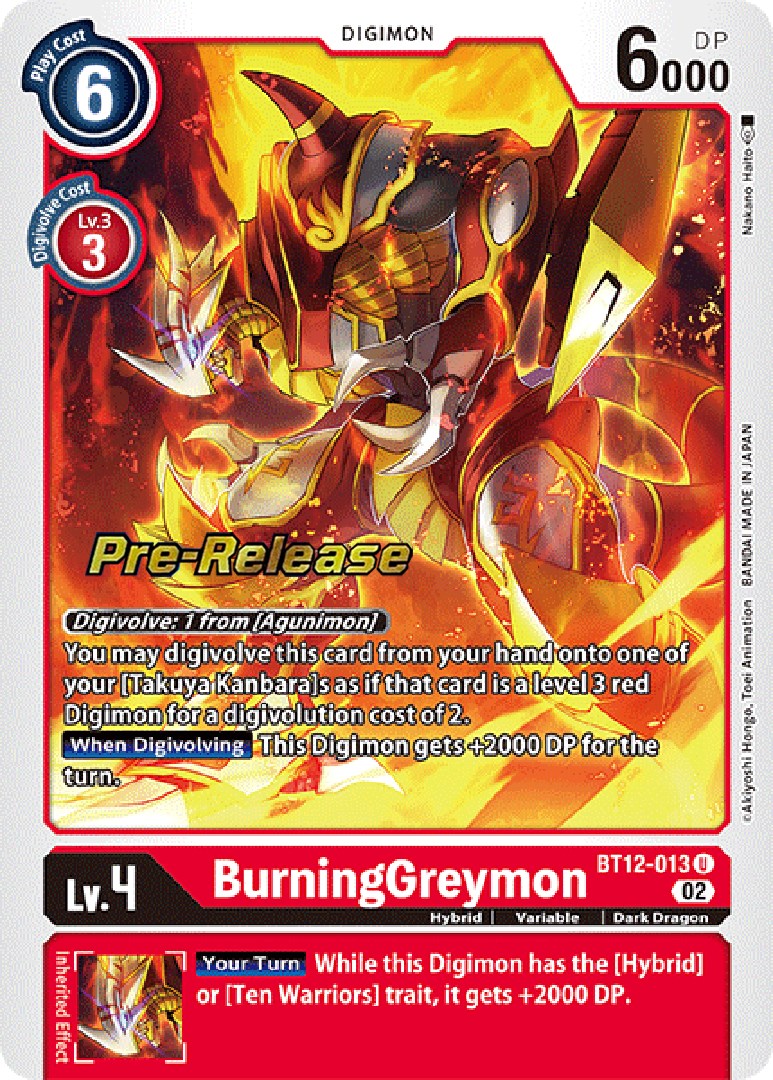 BurningGreymon [BT12-013] [Across Time Pre-Release Cards] | Devastation Store