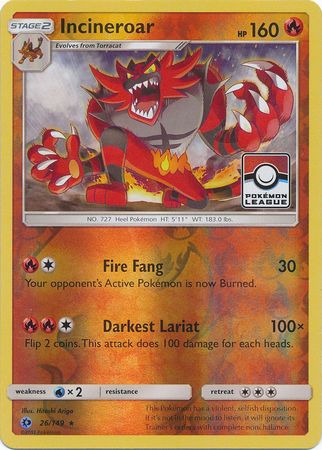 Incineroar (26/149) (League Promo) [Sun & Moon: Base Set] | Devastation Store