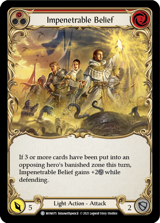 Impenetrable Belief (Red) (Rainbow Foil) [MON075-RF] 1st Edition Rainbow Foil - Devastation Store | Devastation Store