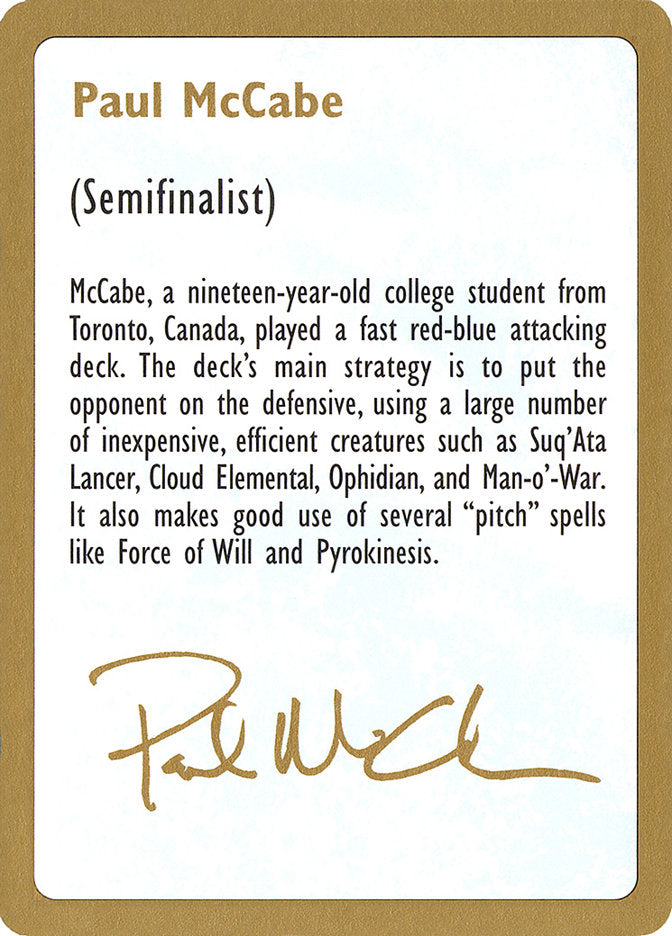 Paul McCabe Bio [World Championship Decks 1997] | Devastation Store