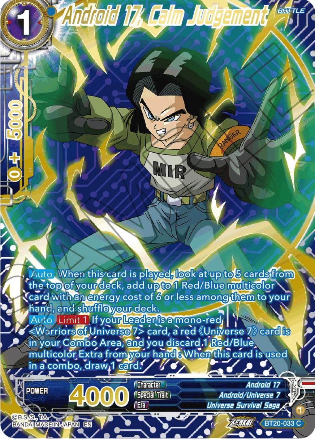 Android 17, Calm Judgement (Gold-Stamped) (BT20-033) [Power Absorbed] | Devastation Store