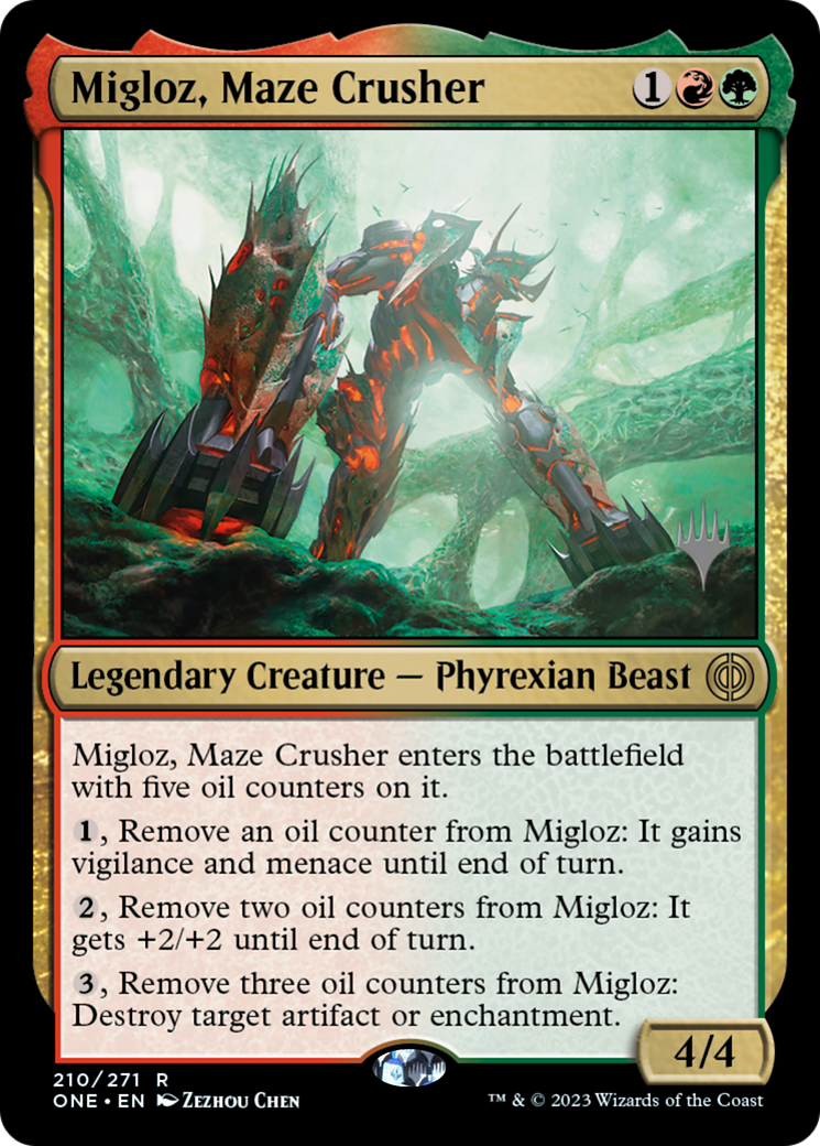 Migloz, Maze Crusher (Promo Pack) [Phyrexia: All Will Be One Promos] | Devastation Store