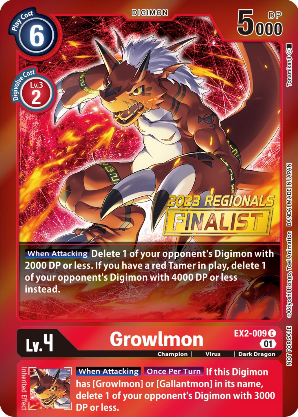 Growlmon [EX2-009] (2023 Regionals Finalist) [Digital Hazard Promos] | Devastation Store