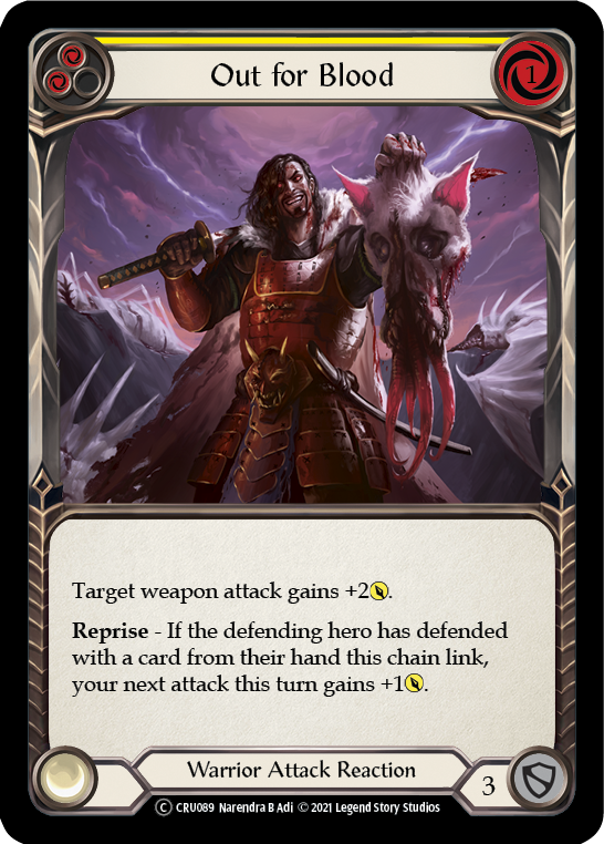 Out for Blood (Yellow) (Rainbow Foil) [CRU089-RF] Unlimited Rainbow Foil | Devastation Store