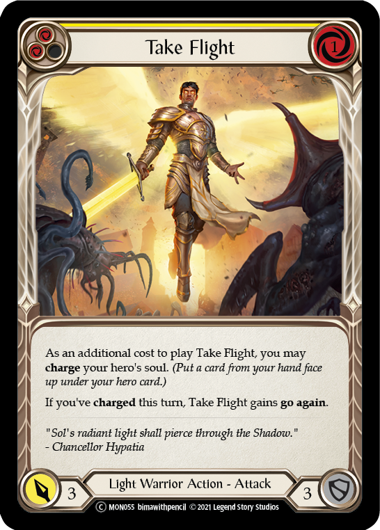 Take Flight (Yellow) (Rainbow Foil) [U-MON055-RF] Unlimited Edition Rainbow Foil | Devastation Store